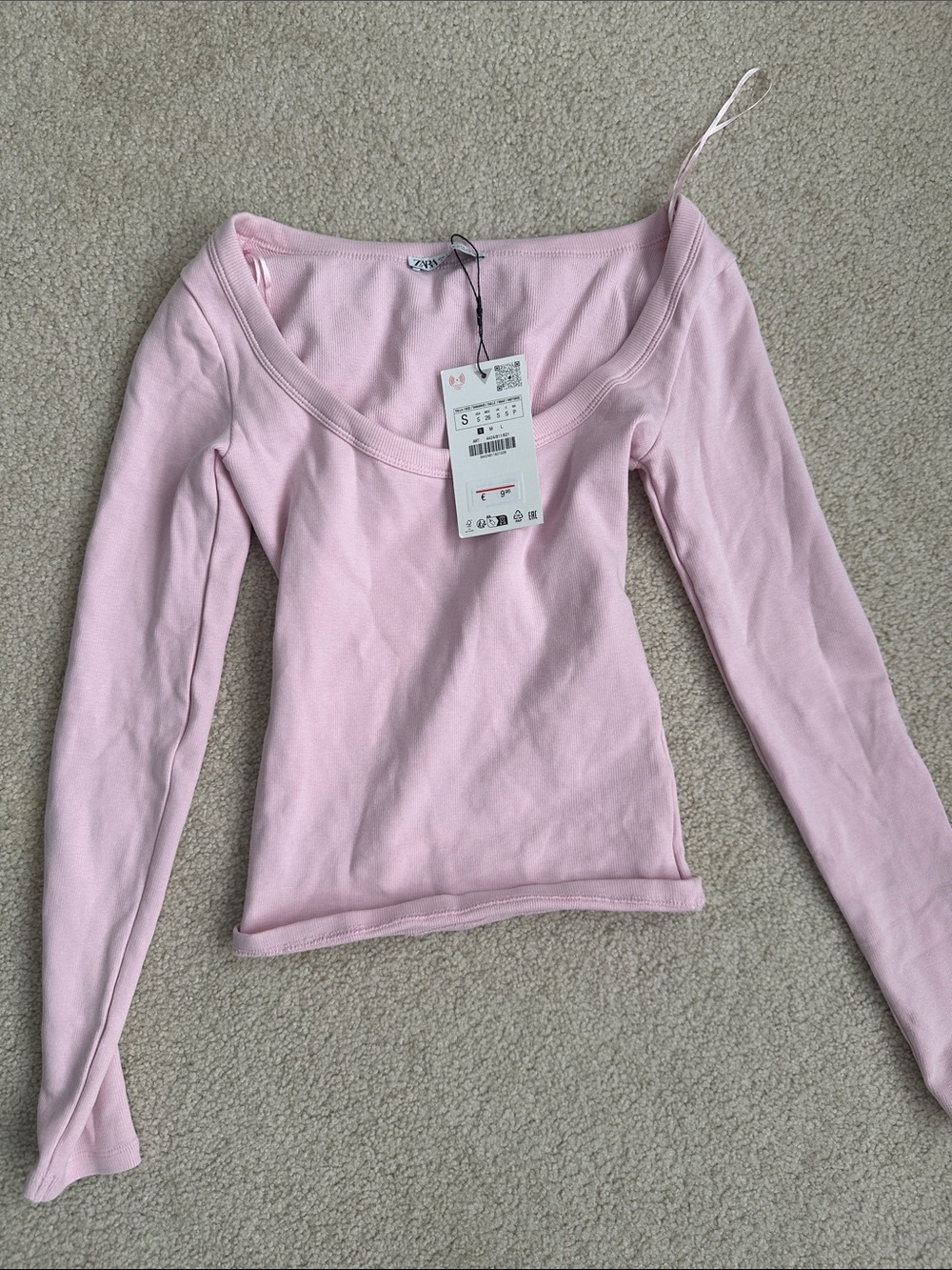 Zara Light Pink Long-Sleeve Scoop Neck Top